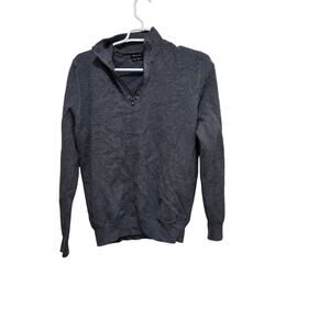 Massimo Dutti Mens L Cotton Cashmere Quarter Zip Sweater Gray